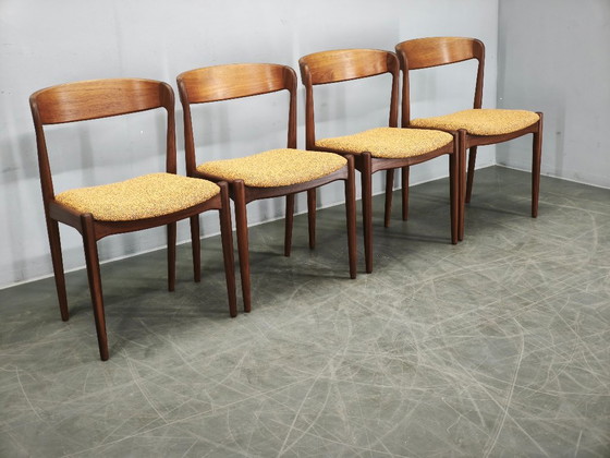 Set of 4 Danish Modern Teak Dining Chairs, Newly Upholstered, 1960s, Wood, Textile, Brown (photo 12 of 13)