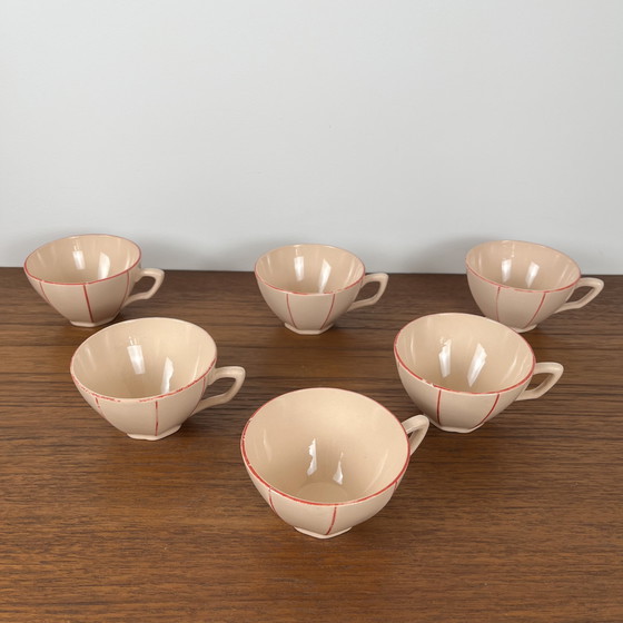 Image 1 of Digoin-Sarrguemines Art Deco Pink and Red Coffee/Tea Set