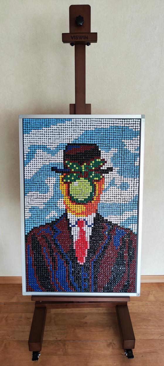 Image 1 of René Magritte / Pixel Art Mosaic Portrait / Upcycling Unikat