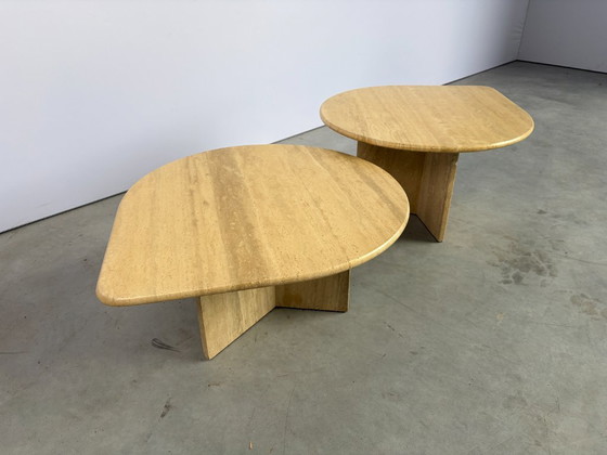 Pair of vintage travertine coffee tables or side tables, 1970s, Beige (photo 6 of 12)