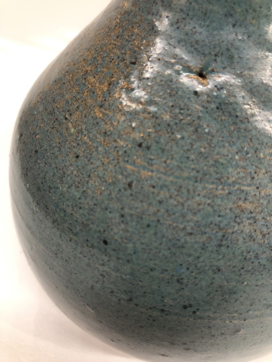 Image 1 of Vintage Blue Ceramic Vase Signed AP