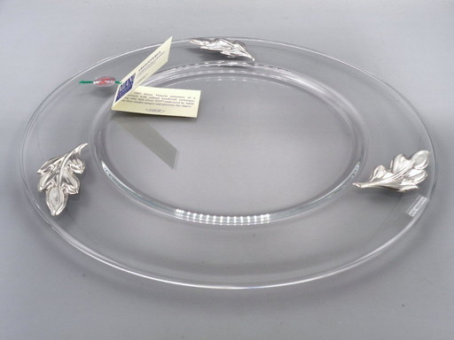 Clear glass tray with 925 silver leaves