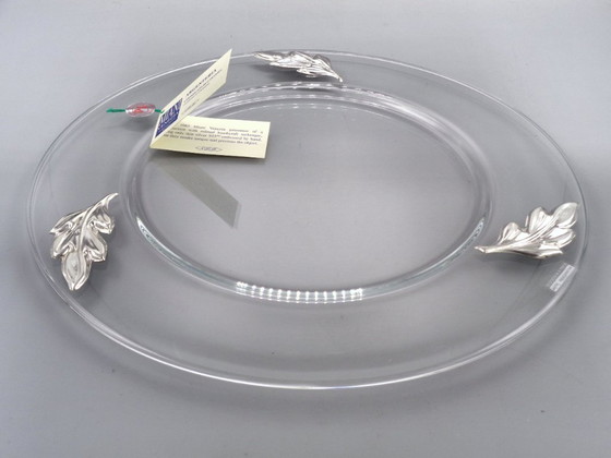 Image 1 of Clear glass tray with 925 silver leaves