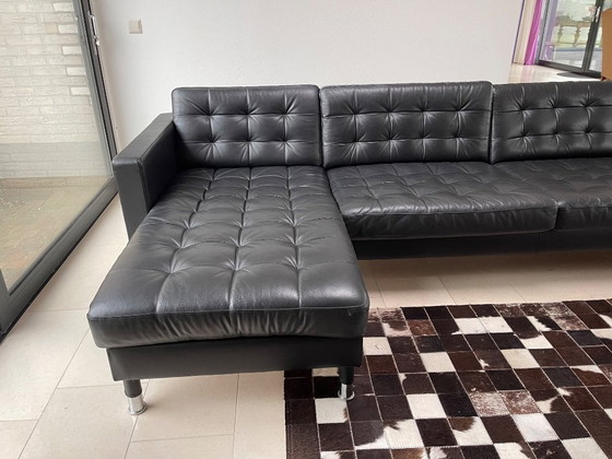 Image 1 of Großes schwarzes Ledersofa mit 2 Chaiselongues