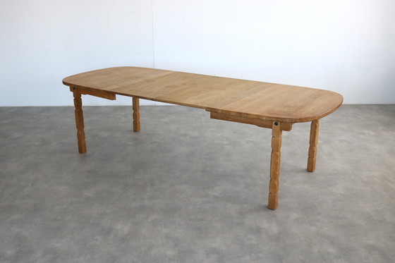 Image 1 of brutalist extendable oak dining table