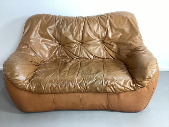 Image 1 of 2 zits cognac lederen bank italiaans jaren,70