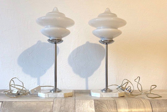 Paire de lampes Space Age - Design - Vintage - Murano - Années 70, Verre, Métal, Blanc, Modern (photo 4 sur 12)