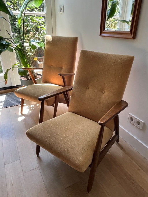 Set van 2 Vintage Pastoe Fauteuils - Gele Stof & Hout