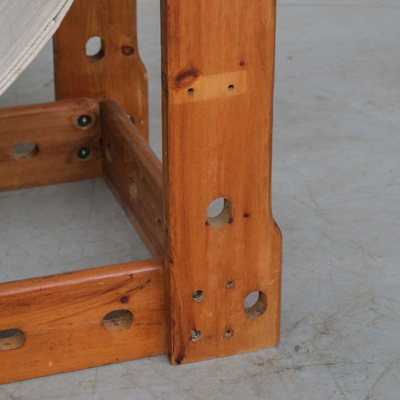 Image 1 of Poltrona a fionda spagnola in legno e tela della metà del secolo scorso