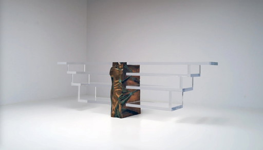Plexiglass console with bronze male torso by Massimo Papiri for Tamanti, 1970's