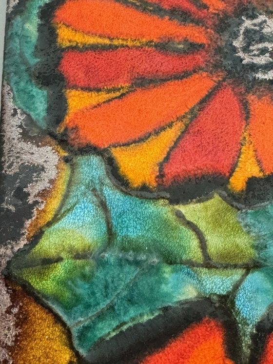 Image 1 of       	 Mid-Century Design Ruscha High-Gloss Enamel Floral Wall Tile with Gold Accents. West Germany, 1960s