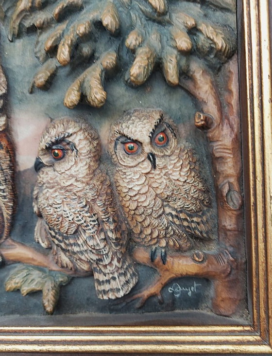 Image 1 of Anri Gilde woodcut three owls by Carl Spitzweg