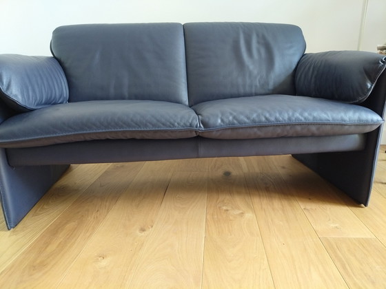 Image 1 of Leolux blue leather two-seater sofa
