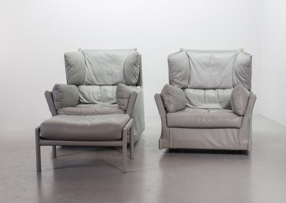 Image 1 of Fauteuil lounge luxueux « Viola d’Amore » de Piero de Martini, design italien du milieu du XXe siècle, en cuir gris dauphin. Ann