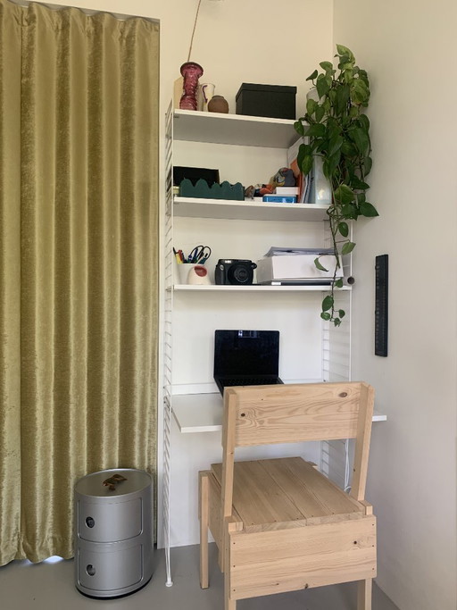 String Furniture wall desk with shelves – white, adjustable