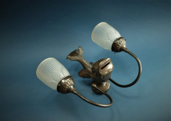 Image 1 of lampada da parete doppia a delfino in bronzo art déco