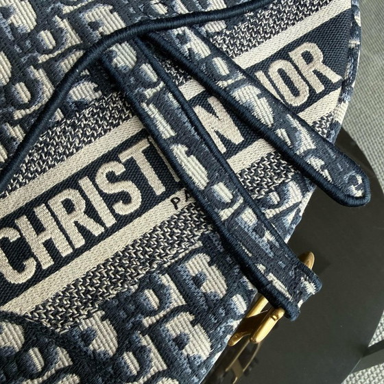 Image 1 of DIOR SADDLE MEDIUM - OBLIQUE CANVAS MONOGRAM DARK BLUE GOLD HARDWARE