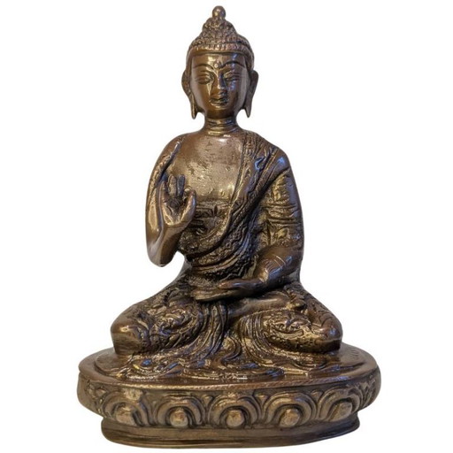 Antiek Bronzen Boeddhabeeld in Vitarka Mudra – 121 – beeldhouwkunst