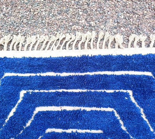 Grand Tapis Berbère Traditionnel Tissé Main Bleue Taille 3/4 M – Ahrend, vloerkleden en tapijten, Wool (photo 2 of 7)