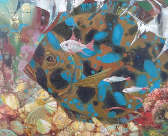 Origineel Olieverfschilderij Abstracte Onderwaterwereld Grote Vis – Schilderijen & Tekeningen, Canvas (photo 5 of 8)