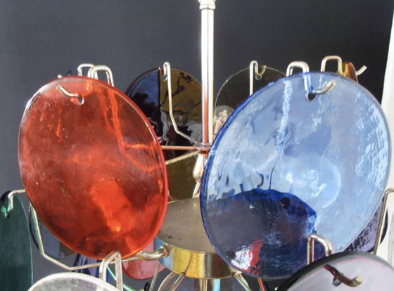 Image 1 of Vintage Murano glazen kroonluchter van Vistosi met 4 veelkleurige lampen, Italië 1980