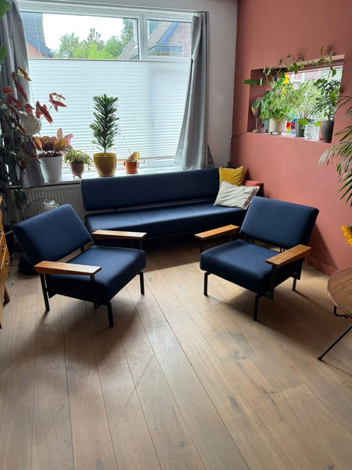 Gijs Van Der Sluis Bank En 2 Fauteuils – zithoek, Wood, Textile