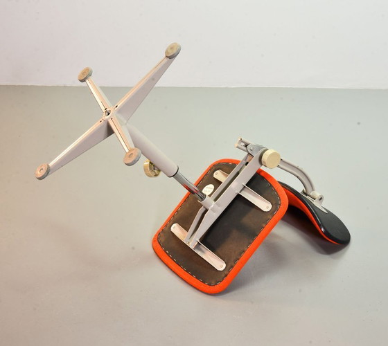 Image 1 of Ahrend De Cirkel Industrial Design Desk Chair with Orange Fabric Upholstery on a Grey Steel Frame. The Netherlands, 1950s.