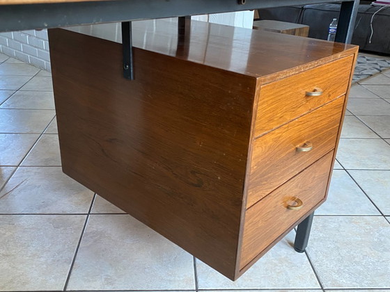 Image 1 of Scrivania direzionale bifacciale in stile scandinavo, in palissandro e metallo, con 6 cassetti, vintage anni '60.