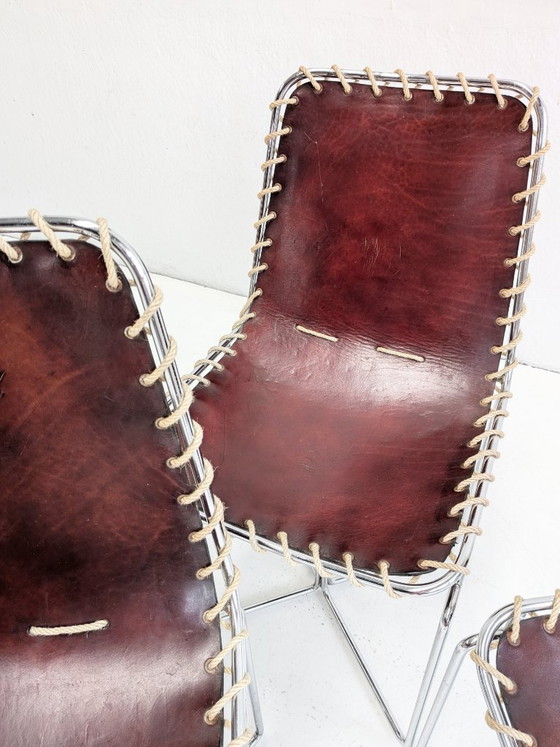 Set of 4 Italian Modern Leather Sling Back Chairs 1970s – Dining chairs (photo 6 of 8)