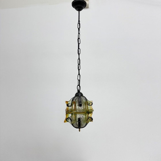 Image 1 of Lampada a sospensione brutalista in vetro e ferro, anni '70
