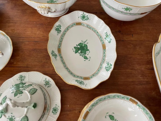 Image 1 of Gorgeous Herend Hungary Apponyi Chinese Bouquet Green Complete Dinner, Breakfast and Tea/Coffee Service Set – 6 Place Settings