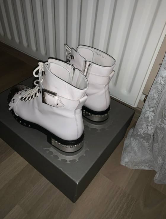 Image 1 of Alexander McQueen Hobnail Studded Leather Boots – Ivory White – Size 38.5