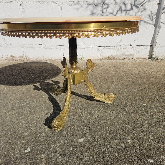 Image 1 of rench Víntage Marble and Bronze Coffee Table-round Cocktail Table-Style Louis XV-60s
