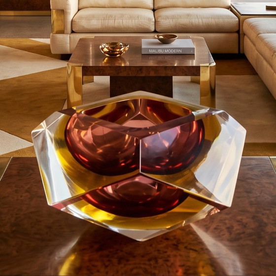 1960s Gorgeous Amber and Yellow Ashtray or Catchall by Flavio Poli for Seguso. Made in Italy (photo 3 of 6)