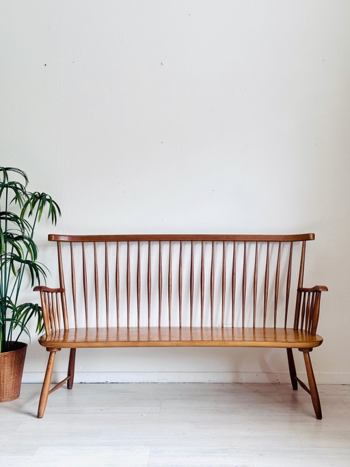 Vintage minimalistische Spindelbank + Stühle 1950er/60er Jahre
