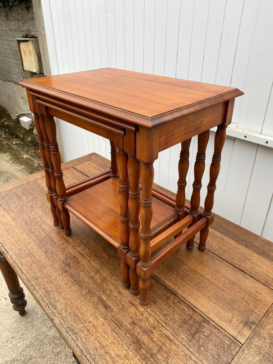 Image 1 of Set of 3 rustic cherry wood nesting coffee tables 1950