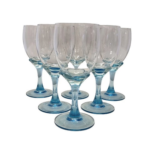 Luminarc France wijnglazen met blauwe voet