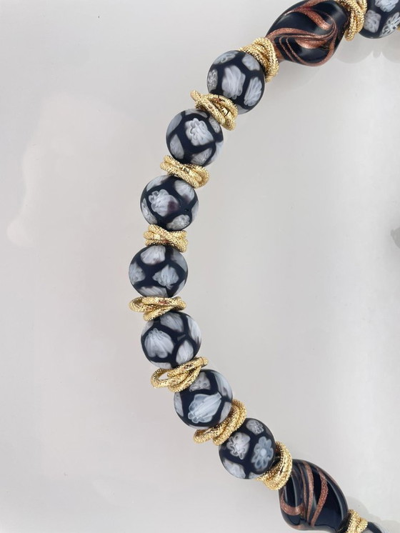 Image 1 of Murano glazen halsketting met 24-karaats bladgoud – Murrine – Aventurijn