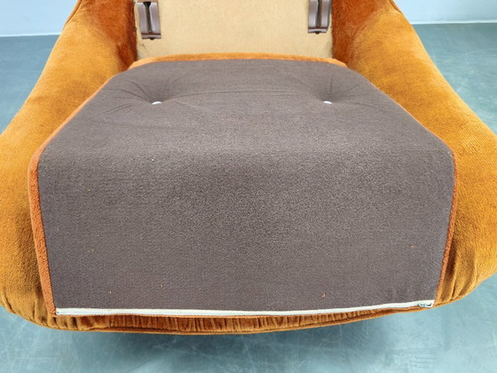 Image 1 of Coppia di poltrone lounge italiane in stile Space Age, con rivestimento arancione, anni '70.