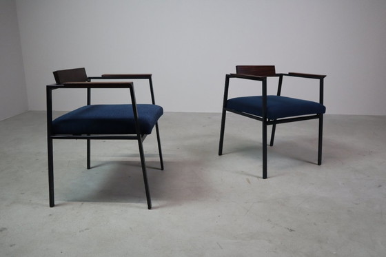 Image 1 of  Pair of Postmodern armchairs in steel and mahogany, 1970s