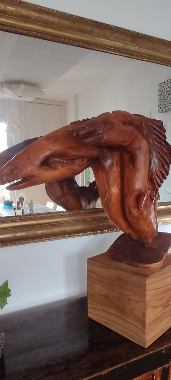 Image 1 of Moderne houtsnijkunst - Twee paardenhoofden - Gesigneerd Giuliani '92