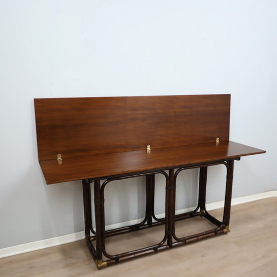 Tavolo da pranzo consolle convertibile McGuire in rattan e rovere anni '70 – Console, Wood (photo 12 of 15)
