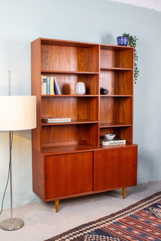 Image 1 of Vintage teakhouten hoge boekenkast, dressoir, ladekast, midden 20e eeuw