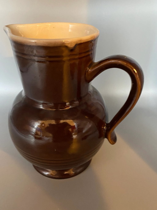 Large brown glazed stoneware pitcher - 20 cm – servies, Ceramic, Rustic (photo 2 of 7)