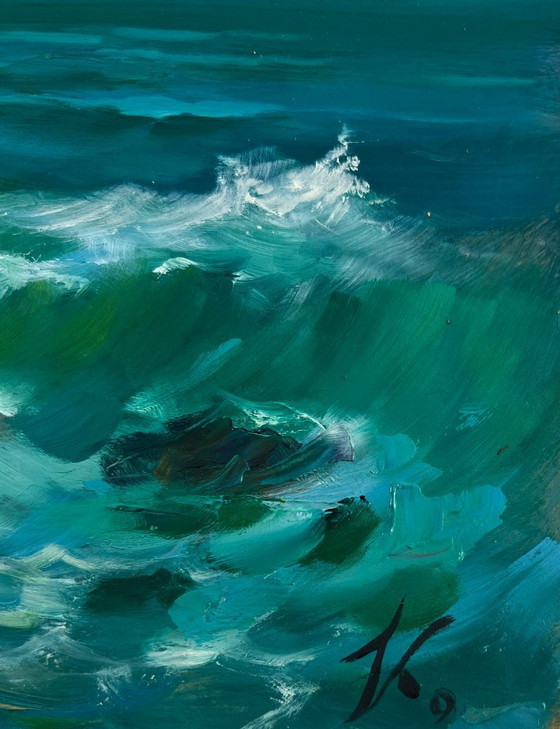 Image 1 of Original Oil Painting Summer Coastal Landscape The sea whispers and roars to the land