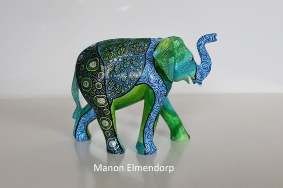 Image 1 of Unique Elephant Figurine Hand-Painted Artwork
