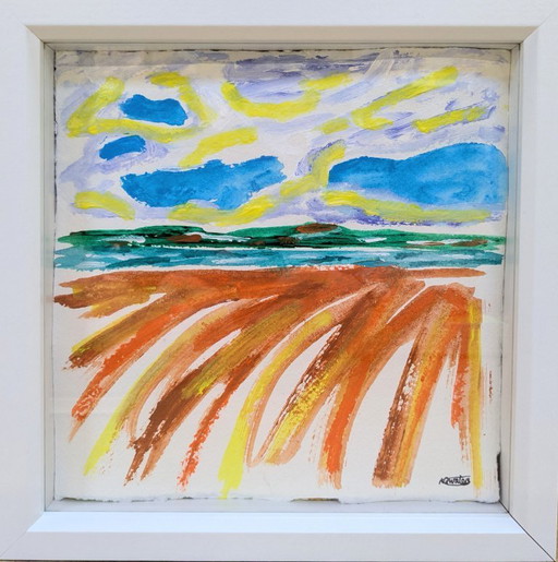 EXMOUTH TOWARDS DAWLISH SEASCAPE PAINTING PAPER NIGEL WATERS ART FRAMED