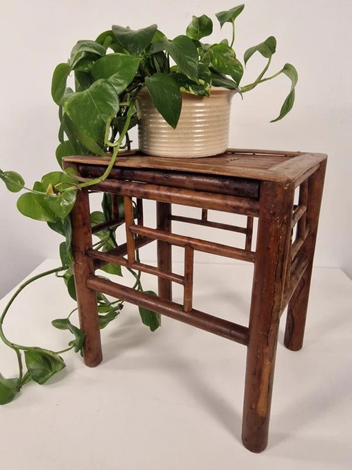 Table d'appoint chinoise antique avec plateau en bambou - Années 20 / Style Qing