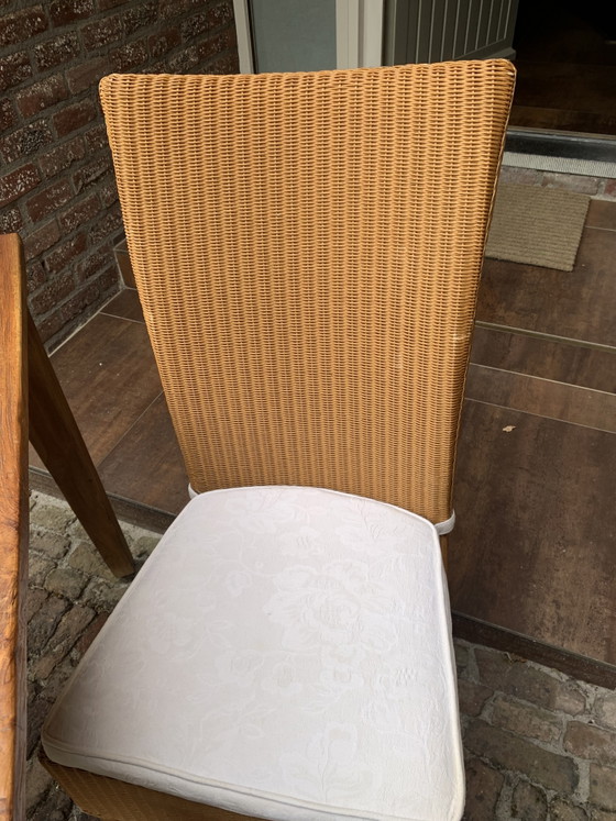 Country Style Teak Dining Table + 4 Lloyd Loom Chairs – Dining set, Wood, Wicker (photo 5 of 8)