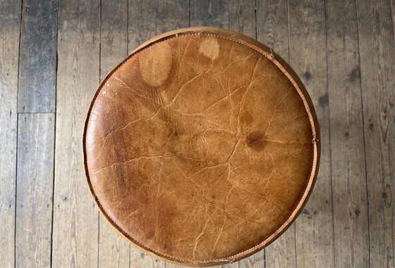 Image 1 of Tabouret robuste et de qualité (poids env. 5 kg) - Tabouret de studio industriel vintage - Réglable - Assise en cuir